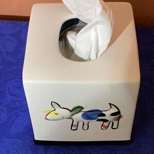 Jenny Faw 3D Ceramic Kleenex Holder with Dogs and Cats